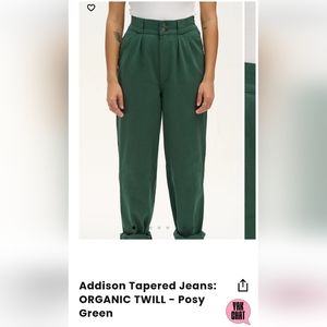 Lucy &Yak Addison Tapered Jeans: ORGANIC TWILL - Posy Green UK22